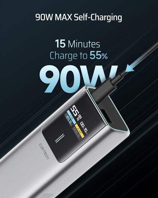Vanjska baterija Cuktech, 10000mAh, 150W, QC + PD, 1 x USB-A - 1 x USB-C, Siva CKPB100PGLBK