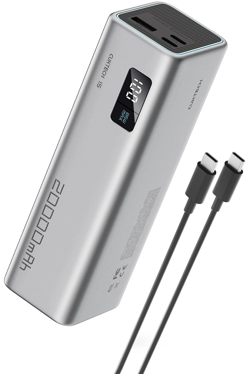 Vanjska baterija Cuktech, 20000mAh, 100W, QC + PD, 1 x USB-A - 2 x USB-C, Siva CUKP200XGLGR