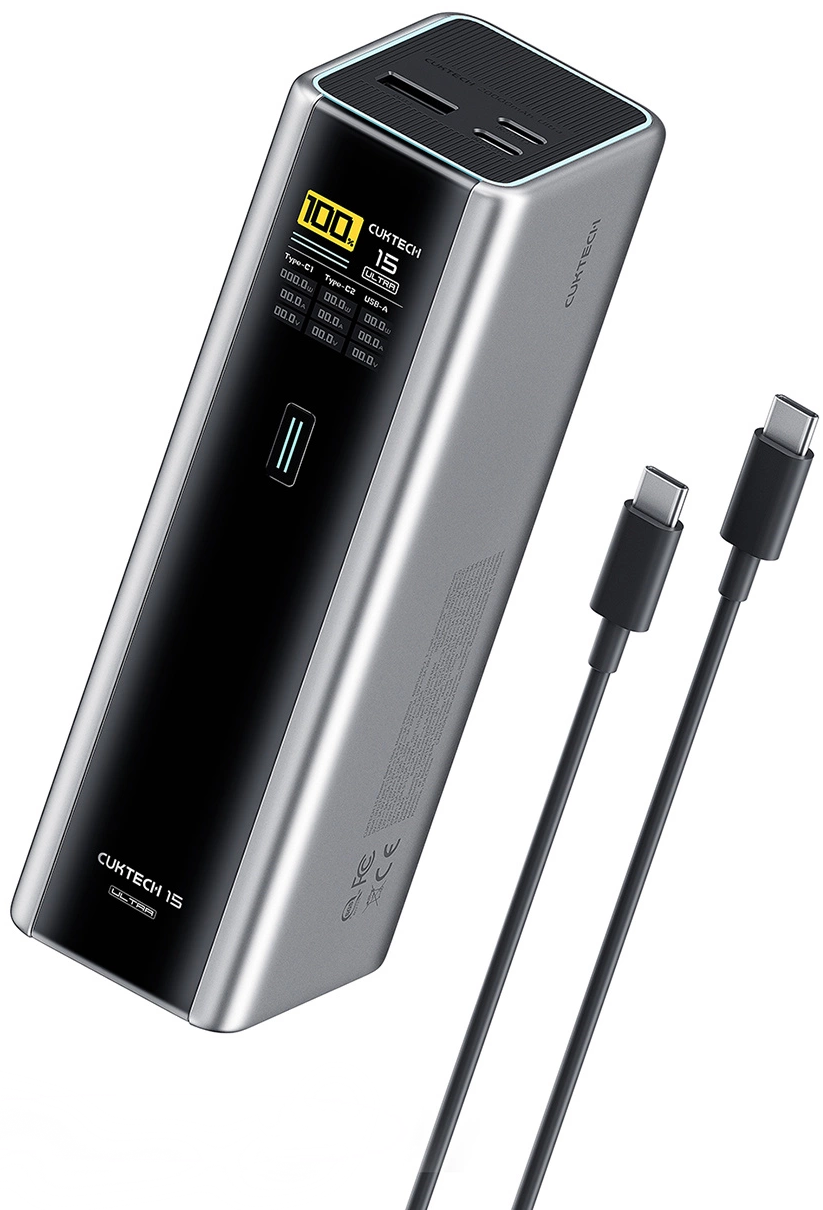 Vanjska baterija Cuktech, 20000mAh, 210W, QC + PD, 1 x USB-A - 2 x USB-C, Siva CKPB200UGLGR