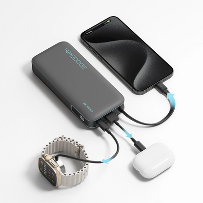 Vanjska baterija Cuktech, 20000mAh, 55W, QC + PD, 1 x USB-A - 2 x USB-C, Siva CUKP200NGLDG