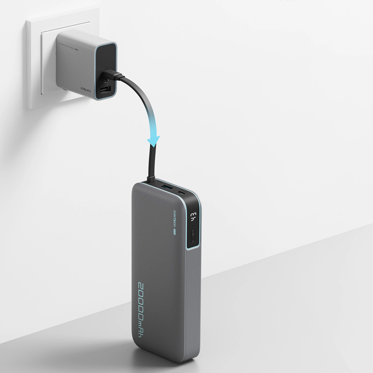 Vanjska baterija Cuktech, 20000mAh, 55W, QC + PD, 1 x USB-A - 2 x USB-C, Siva CUKP200NGLDG