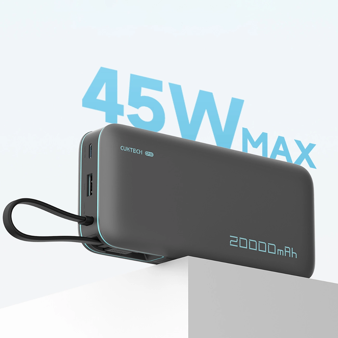 Vanjska baterija Cuktech, 20000mAh, 55W, QC + PD, 1 x USB-A - 2 x USB-C, Siva CUKP200NGLDG