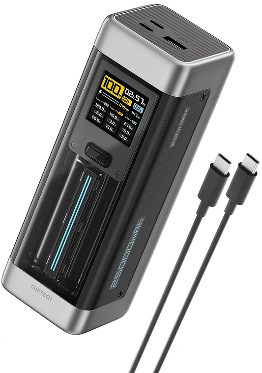 Vanjska baterija Cuktech, 25000mAh, 210W, QC + PD, 1 x USB-A - 2 x USB-C, Crna CUK00P23GLBK