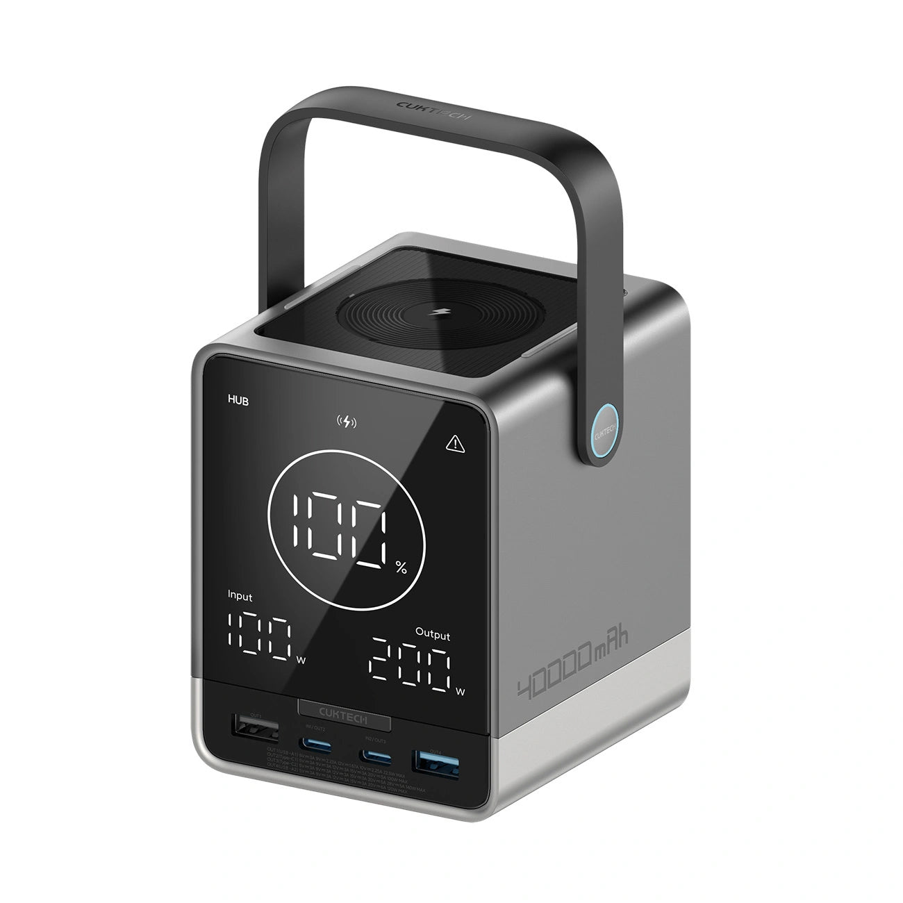 Vanjska baterija Cuktech, 40000mAh, 300W, QC + PD + FQI, 1 x QI - 2 x USB-A - 2 x USB-C, Crna