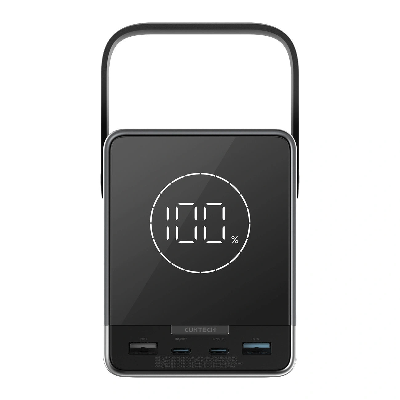 Vanjska baterija Cuktech, 40000mAh, 300W, QC + PD + FQI, 1 x QI - 2 x USB-A - 2 x USB-C, Crna