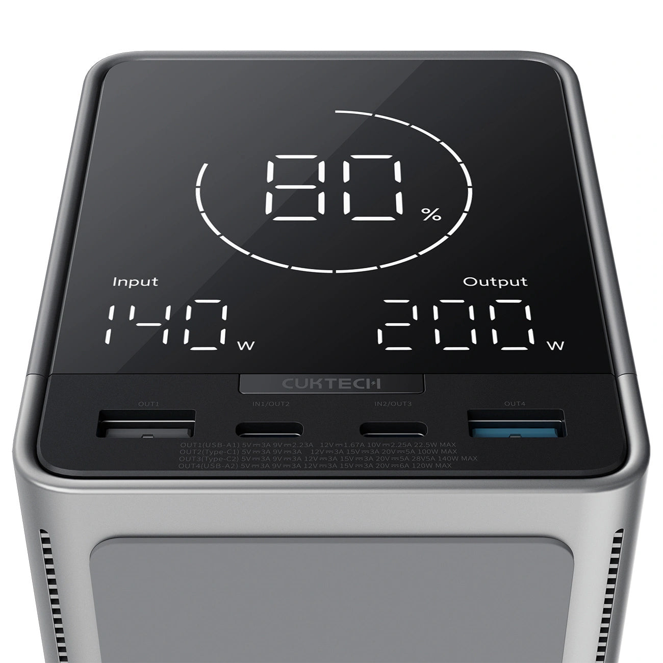Vanjska baterija Cuktech, 40000mAh, 300W, QC + PD + FQI, 1 x QI - 2 x USB-A - 2 x USB-C, Crna