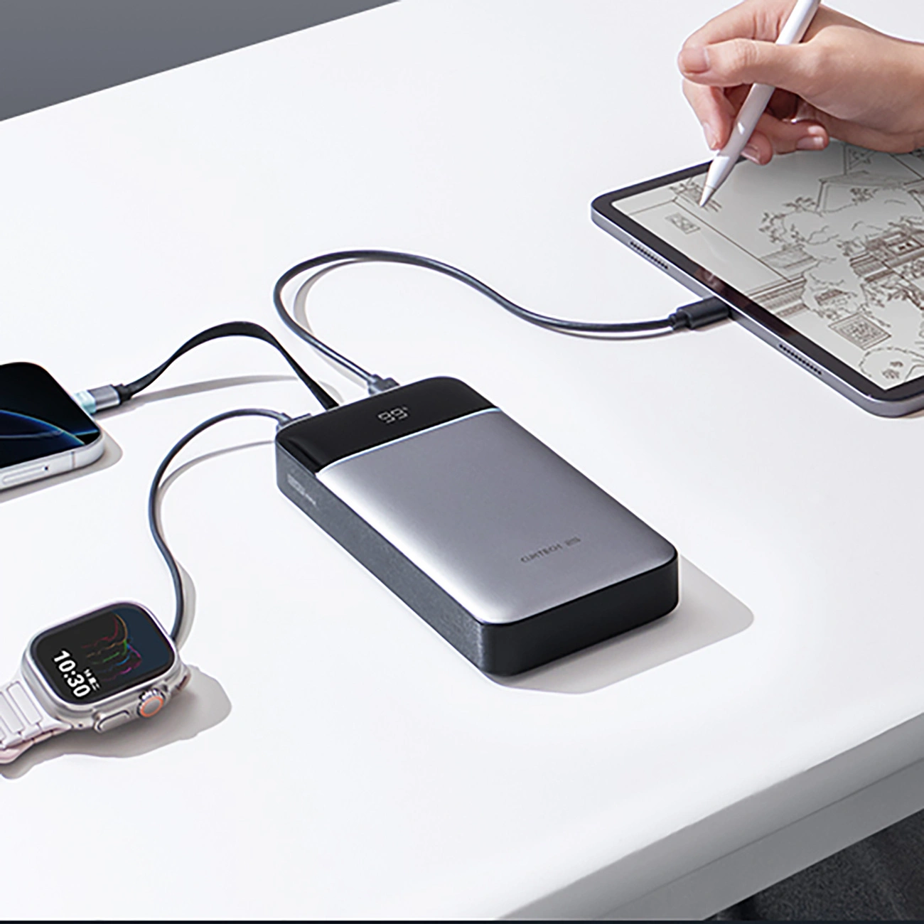 Vanjska baterija Cuktech LPB252N, 25000mAh, 120W, QC + PD, 1 x USB-A - 2 x USB-C, Siva