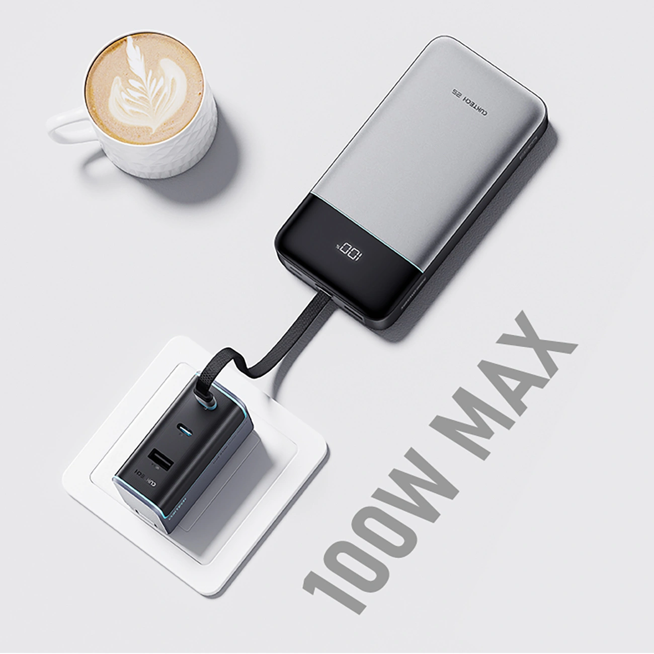 Vanjska baterija Cuktech LPB252N, 25000mAh, 120W, QC + PD, 1 x USB-A - 2 x USB-C, Siva
