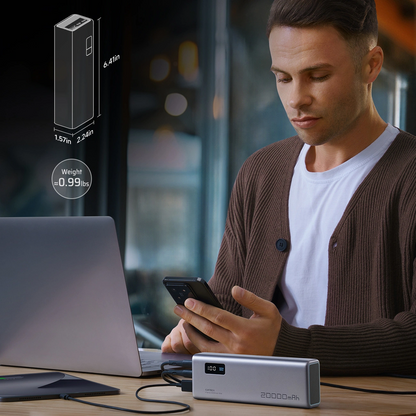 Vanjska baterija Cuktech P+ No.15, 20000mAh, 150W, QC + PD, 1 x USB-A - 2 x USB-C, Siva CUKPB200GLBK
