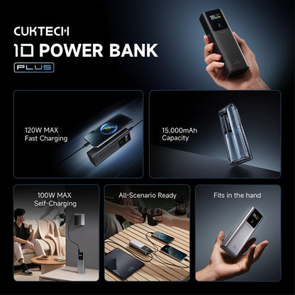 Vanjska baterija Cuktech PB150P, 15000mAh, 120W, QC + PD, 1 x USB-A - 2 x USB-C, Siva CKPB150POSGR
