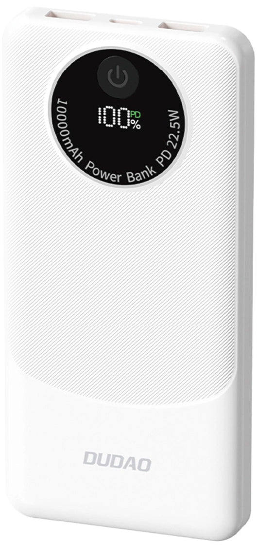 Vanjska baterija Dudao K12, 10000mAh, 22.5W, QC + PD, 1 x USB-C - 2 x USB-A, Bijela