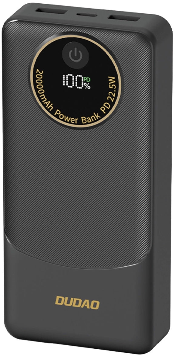 Vanjska baterija Dudao K12Pro, 20000mAh, 22.5W, QC + PD, 1 x USB-C - 2 x USB-A, Crna