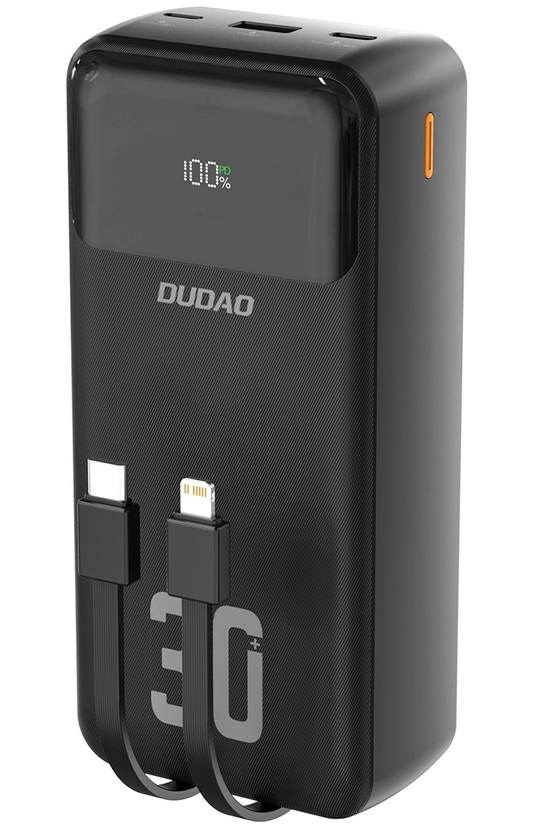 Vanjska baterija Dudao K15MAX, 30000mAh, 22.5W, QC + PD, 1 x USB-A - 2 x Lightning - 2 x USB-C, Crna