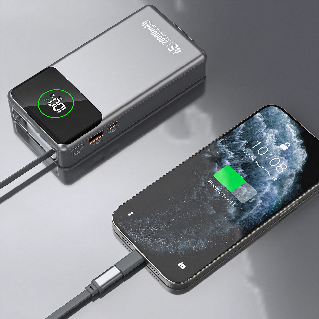 Vanjska baterija Dudao K31 Pro, 20000mAh, 45W, QC + PD, 1 x USB-A - 2 x USB-C, Siva