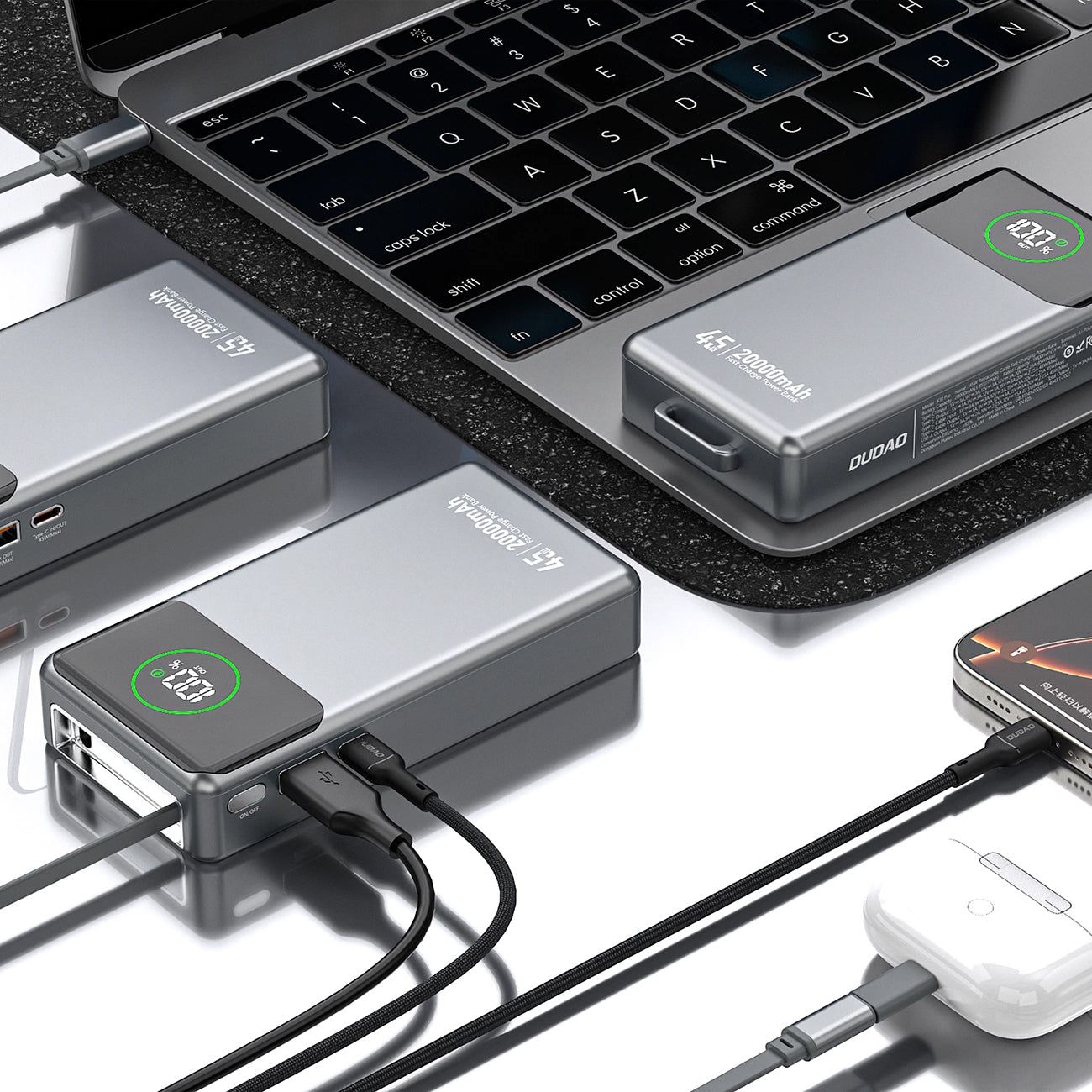 Vanjska baterija Dudao K31 Pro, 20000mAh, 45W, QC + PD, 1 x USB-A - 2 x USB-C, Siva