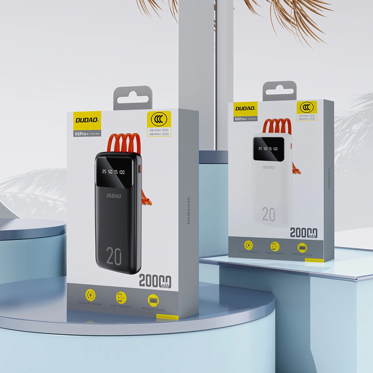 Vanjska baterija Dudao K6Pro+, 20000mAh, 10W, 1 x Lightning - 1 x microUSB - 1 x USB-A - 1 x USB-C, Bijela