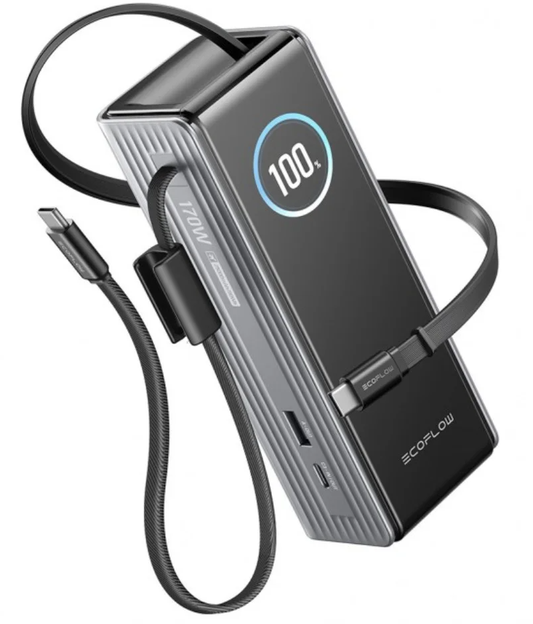 Vanjska baterija EcoFlow Rapid, 25000mAh, 170W, QC + PD, 1 x USB-A - 3 x USB-C, Siva