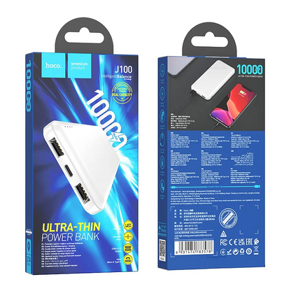 Vanjska baterija HOCO J100, 10000mAh, 10W, 2 x USB-A, Bijela