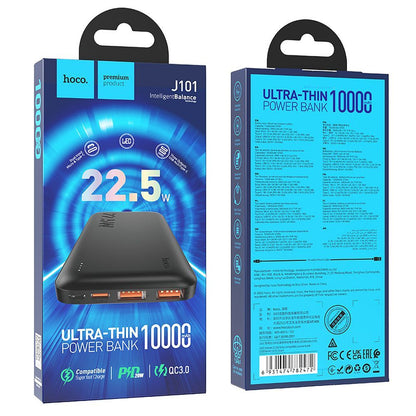 Vanjska baterija HOCO J101, 10000mAh, 22.5W, QC + PD, 1 x USB-C - 2 x USB-A, Crna