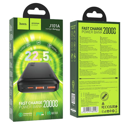 Vanjska baterija HOCO J101A, 20000mAh, 22.5W, QC + PD, 1 x USB-C - 2 x USB-A, Crna