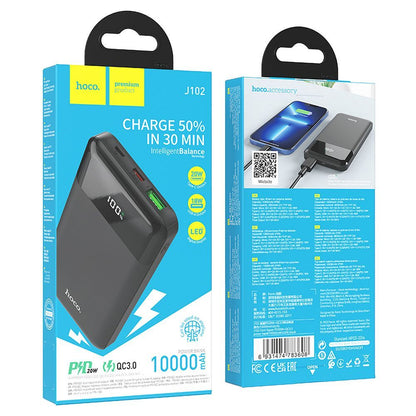 Vanjska baterija HOCO J102, 10000mAh, 20W, QC + PD, 1 x USB-A - 1 x USB-C, Crna