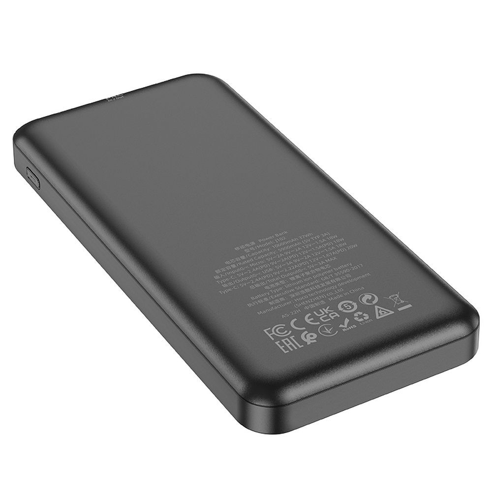 Vanjska baterija HOCO J102, 10000mAh, 20W, QC + PD, 1 x USB-A - 1 x USB-C, Crna