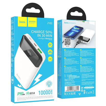 Vanjska baterija HOCO J102, 10000mAh, 20W, QC + PD, 1 x USB-A - 1 x USB-C, Bijela