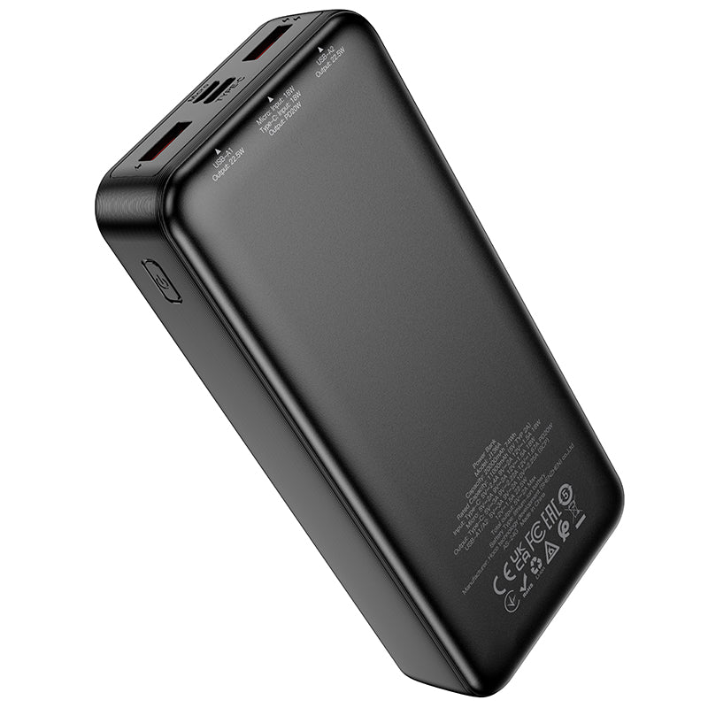 Vanjska baterija HOCO J136A, 20000mAh, 22.5W, QC + PD, 1 x USB-C - 2 x USB-A, Crna