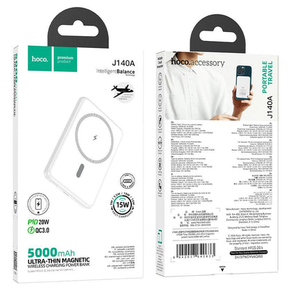 Bežična vanjska baterija HOCO J140A, 5000mAh, 20W, PD + QI, 1 x USB-C, Bijela