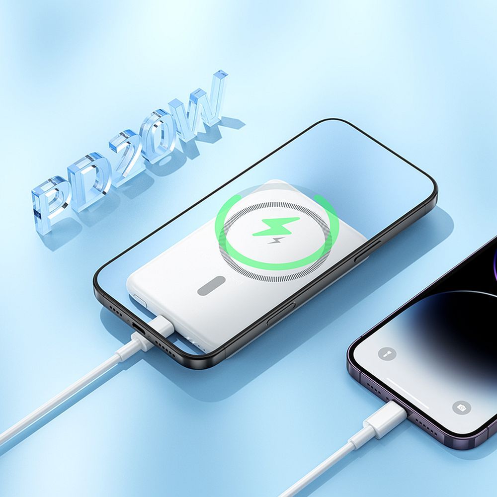 Bežična vanjska baterija HOCO J140A, 5000mAh, 20W, PD + QI, 1 x USB-C, Bijela