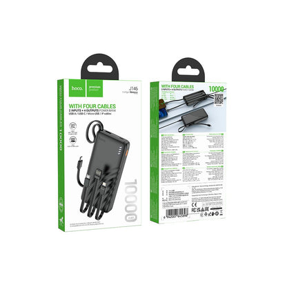 Vanjska baterija HOCO J146, 10000mAh, 10W, 1 x Lightning - 1 x microUSB - 1 x USB-A - 1 x USB-C, Crna