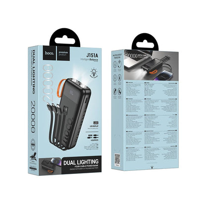 Vanjska baterija HOCO J151A, 20000mAh, 10W, 1 x Lightning - 1 x microUSB - 1 x USB-A - 1 x USB-C, Crna