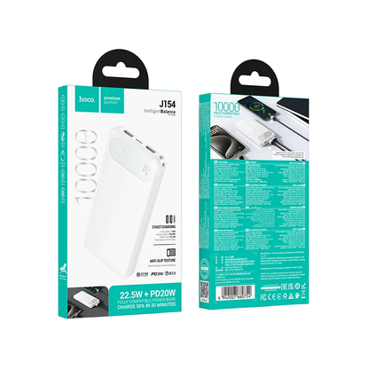 Vanjska baterija HOCO J154, 10000mAh, 22.5W, QC + PD, 1 x USB-C - 2 x USB-A, Bijela
