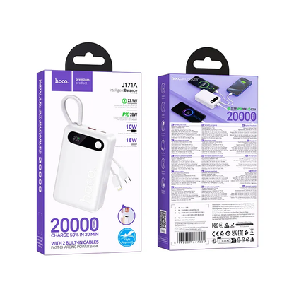 Vanjska baterija HOCO J171A, 20000mAh, 22.5W, QC + PD, 1 x Lightning - 1 x USB-A - 2 x USB-C, Bijela