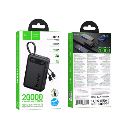 Vanjska baterija HOCO J171A, 20000mAh, 22.5W, QC + PD, 1 x Lightning - 1 x USB-A - 2 x USB-C, Crna