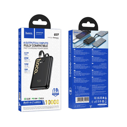 Vanjska baterija HOCO Q37, 10000mAh, 22.5W, QC + PD, 1 x Lightning - 1 x USB-A - 2 x USB-C, Crna