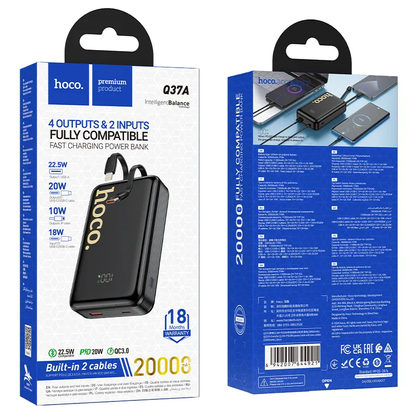 Vanjska baterija HOCO Q37A, 20000mAh, 22.5W, QC + PD, 1 x Lightning - 1 x USB-A - 2 x USB-C, Crna