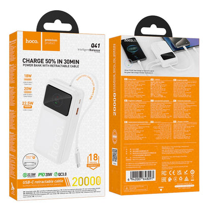 Vanjska baterija HOCO Q41, 20000 mAh, 22,5 W, QC + PD, 1 x USB-A - 2 x USB-C, bijela