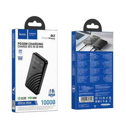 Vanjska baterija HOCO Q42, 10000 mAh, 30 W, QC + PD, 1 x USB-A - 1 x USB-C, crna