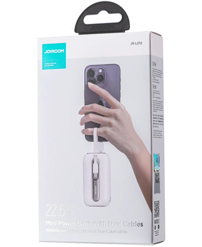 Vanjska baterija Joyroom Colorful Series JR-L012, 10000mAh, 22.5W, QC + PD, 1 x Lightning - 2 x USB-C, Bijela
