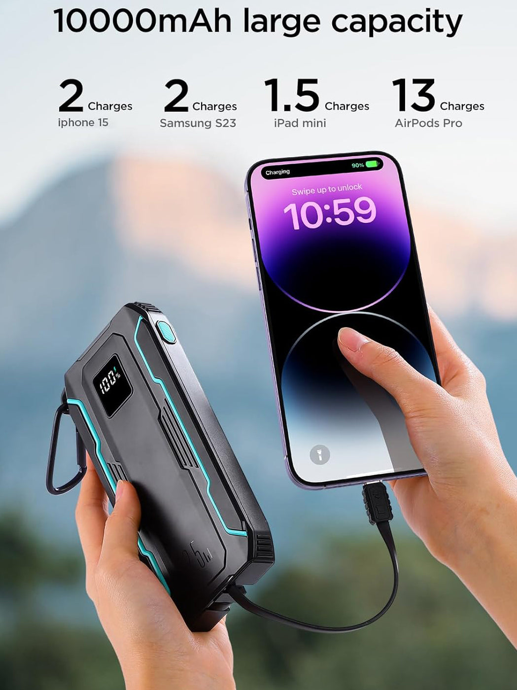 Vanjska baterija Joyroom JR-L017, 10000mAh, 22.5W, QC + PD, 1 x Lightning - 1 x USB-A - 2 x USB-C, Crna