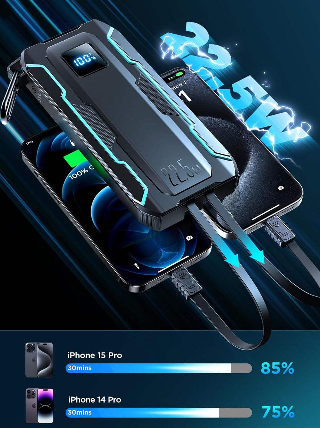 Vanjska baterija Joyroom JR-L017, 10000mAh, 22.5W, QC + PD, 1 x Lightning - 1 x USB-A - 2 x USB-C, Crna