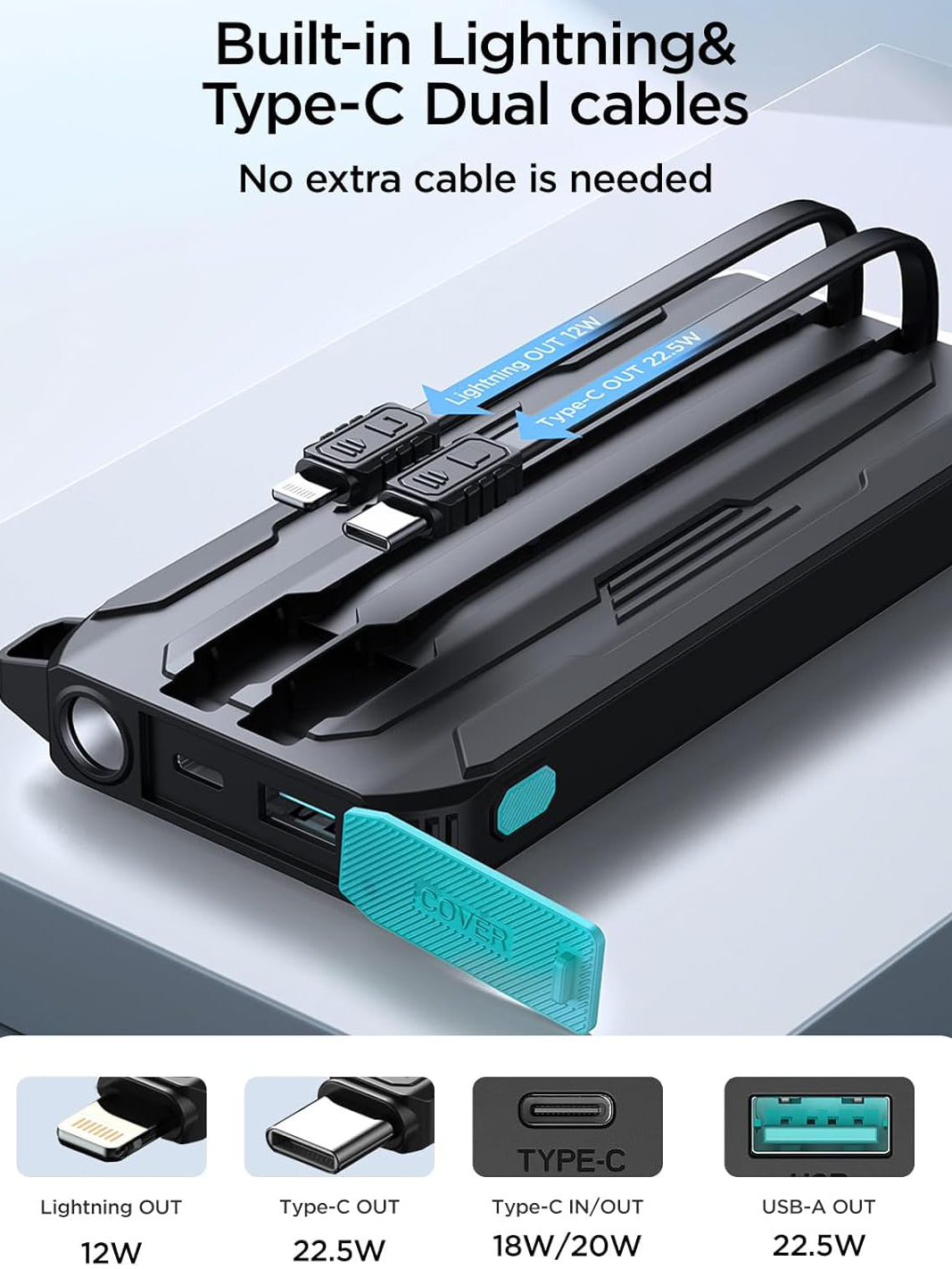 Vanjska baterija Joyroom JR-L017, 10000mAh, 22.5W, QC + PD, 1 x Lightning - 1 x USB-A - 2 x USB-C, Crna