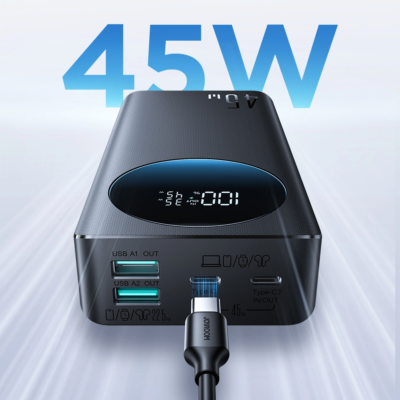 Vanjska baterija Joyroom JR-PBF02 Pro, 20000mAh, 45W, QC + PD, 2 x USB-A - 2 x USB-C, Crna