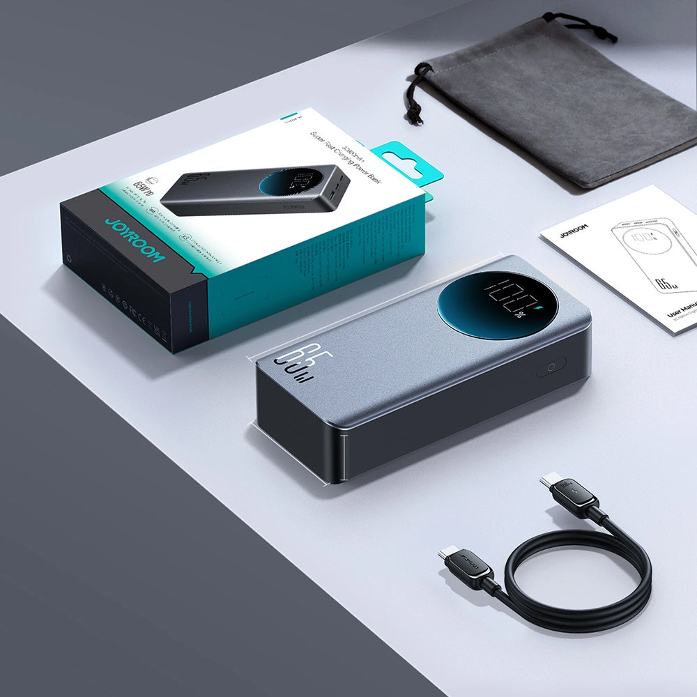 Vanjska baterija Joyroom JR-PBF05, 30000mAh, 65W, QC + PD, 1 x USB-A - 2 x USB-C, Crna