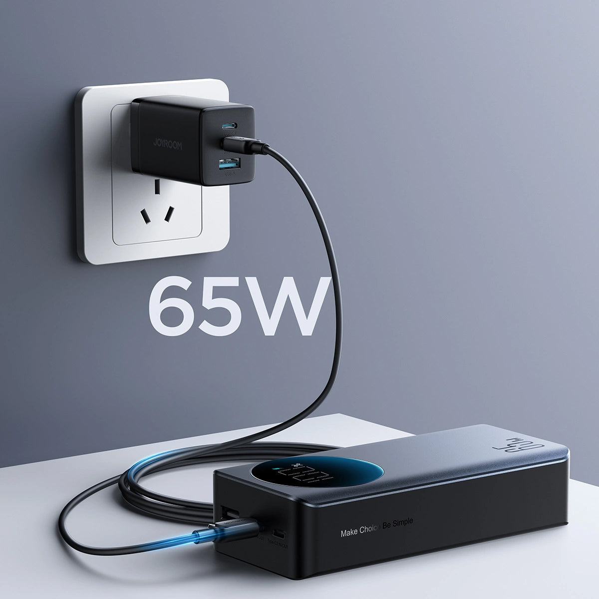 Vanjska baterija Joyroom JR-PBF05, 30000mAh, 65W, QC + PD, 1 x USB-A - 2 x USB-C, Crna