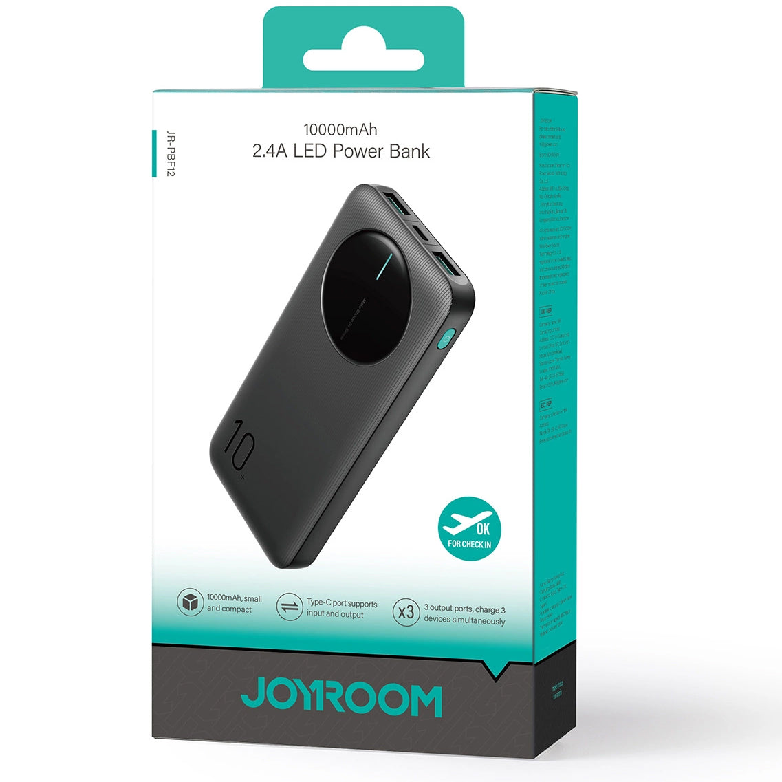 Vanjska baterija Joyroom JR-PBF12, 10000mAh, 12W, 1 x USB-C - 2 x USB-A, Crna
