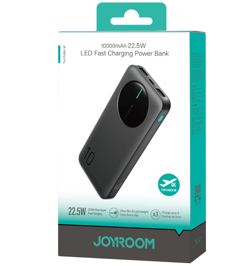 Vanjska baterija Joyroom JR-PBF12 Pro, 10000mAh, 22.5W, QC + PD, 1 x USB-C - 2 x USB-A, Crna