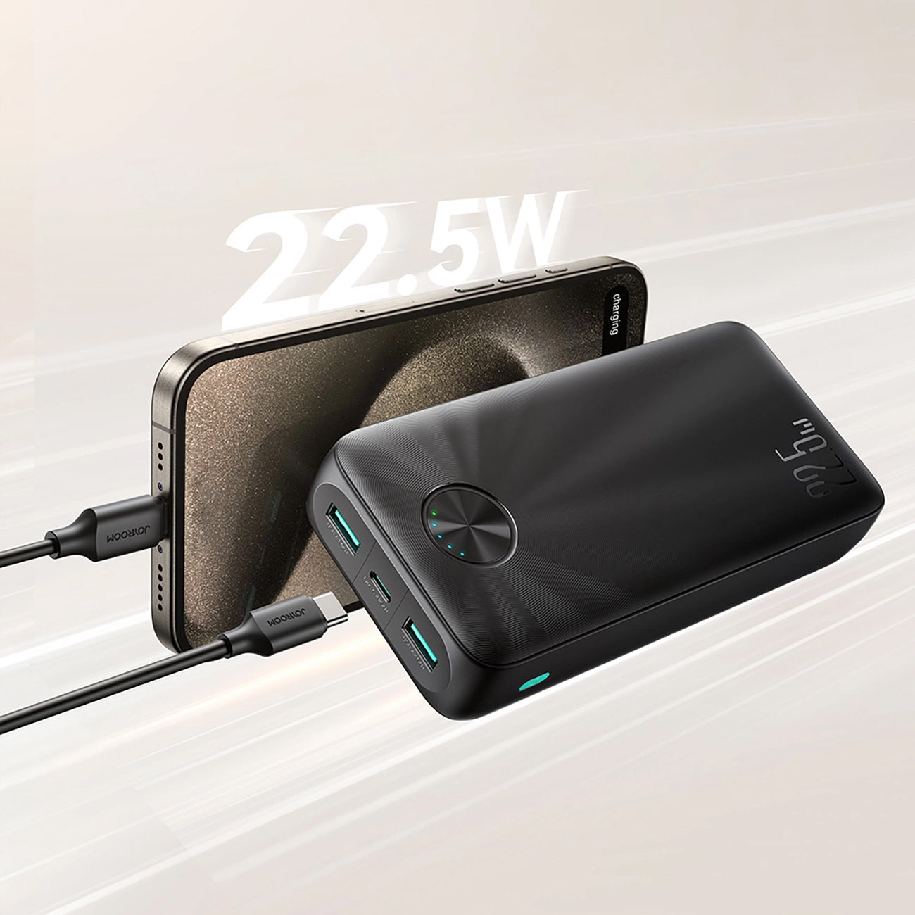 Vanjska baterija Joyroom JR-PBF16, 20000mAh, 22.5W, QC + PD, 1 x USB-C - 2 x USB-A, Crna