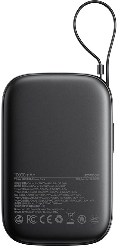 Vanjska baterija Joyroom JR-PBF17, 10000mAh, 22.5W, QC + PD, 1 x USB-A - 2 x USB-C, Crna